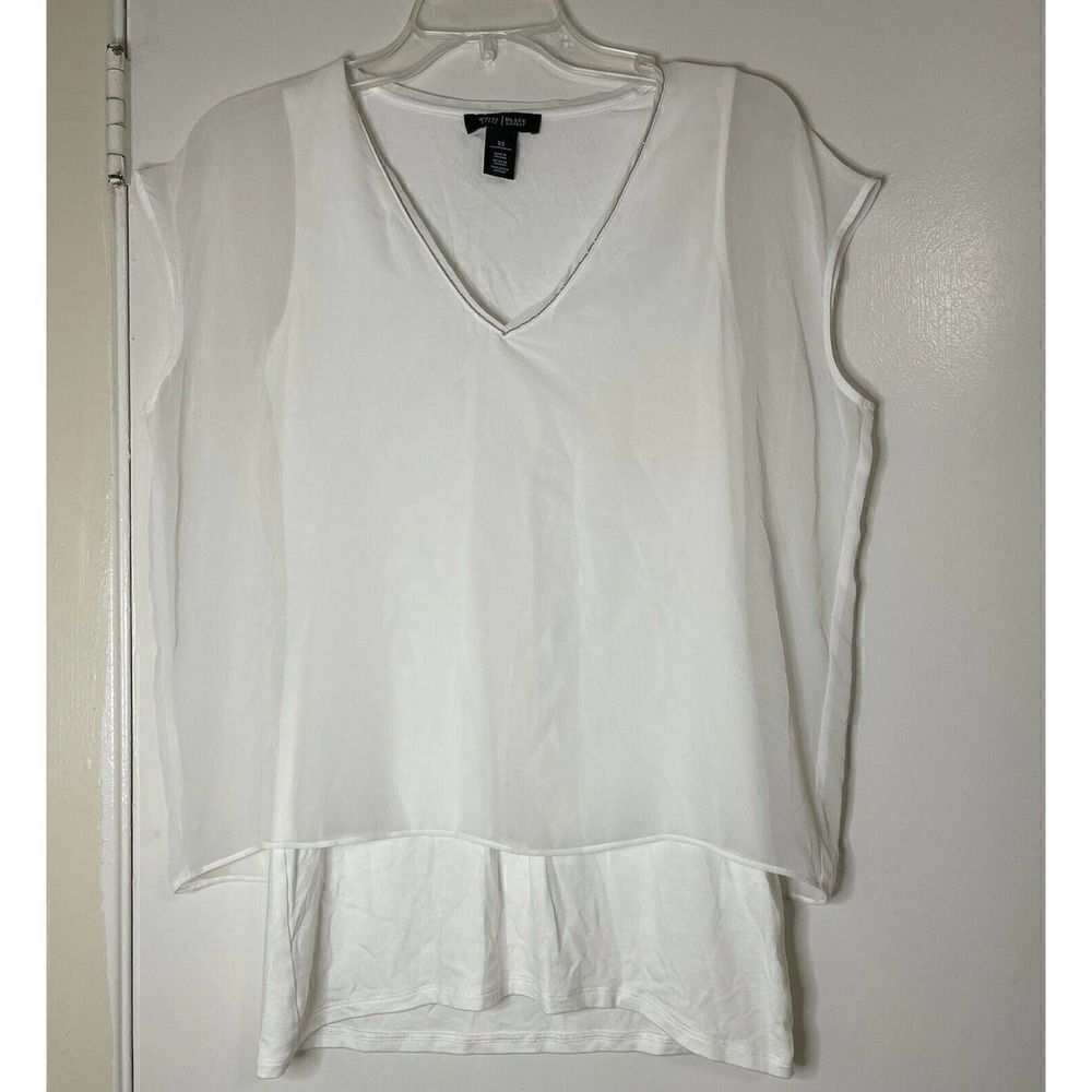 White House Black Market white chiffon overlah short sleeve blouse top size XS